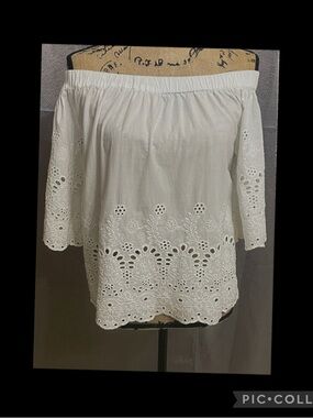 Women’s White Off-Shoulder Eyelet Top